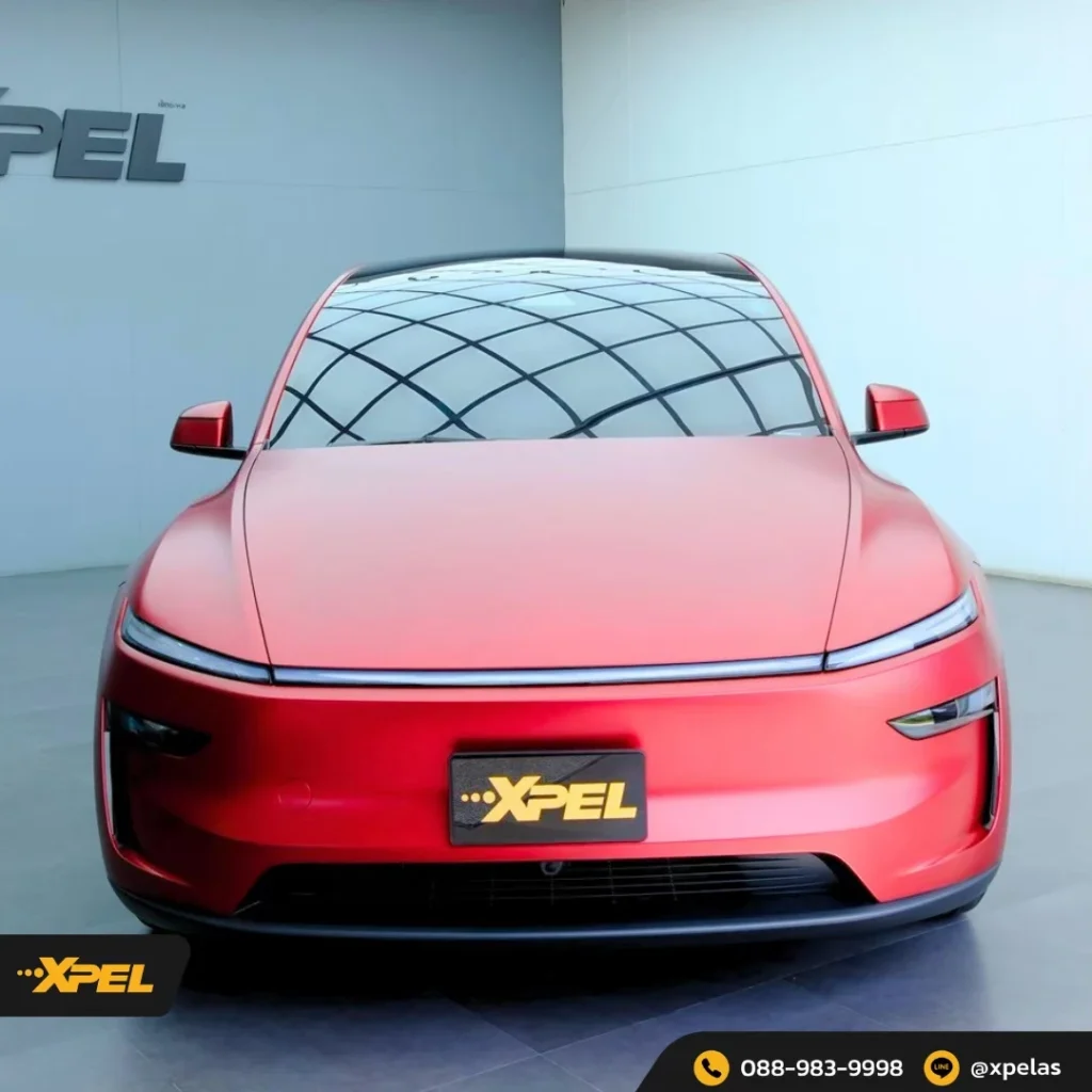 Tesla Model Y สีแดง — XTREME MATT + PRIME XR PLUS ภาพผลงานและรายละเอียดชุดที่ 1
